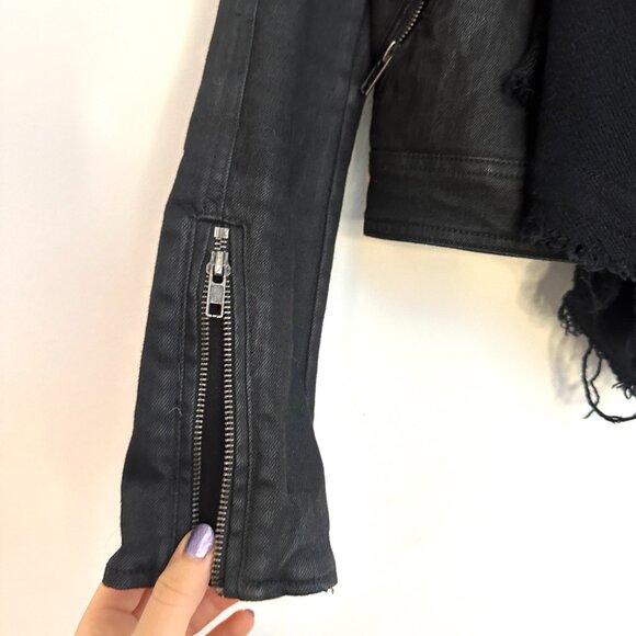 Rare Free People Black Denim Cowl Detail Jacket - Picture 8 of 10